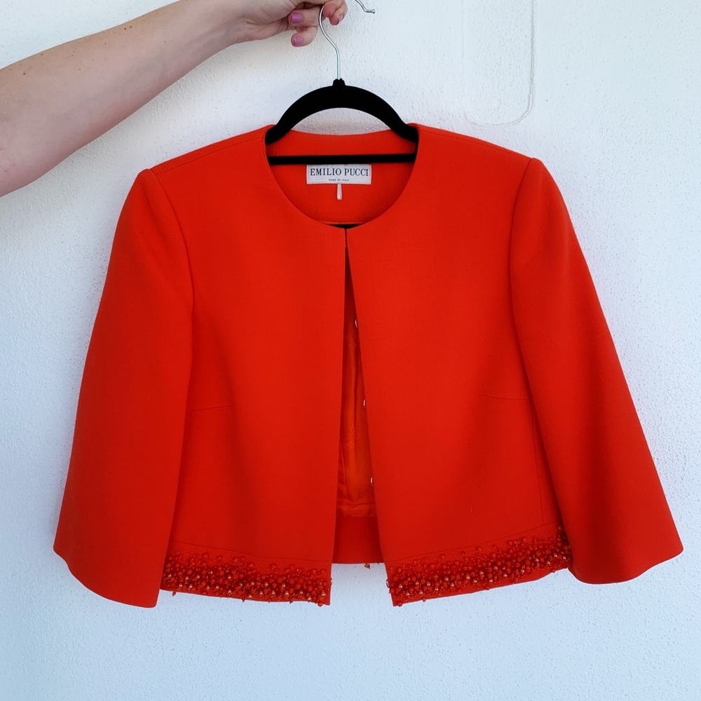 Emilio Pucci bright orange jacket with beads